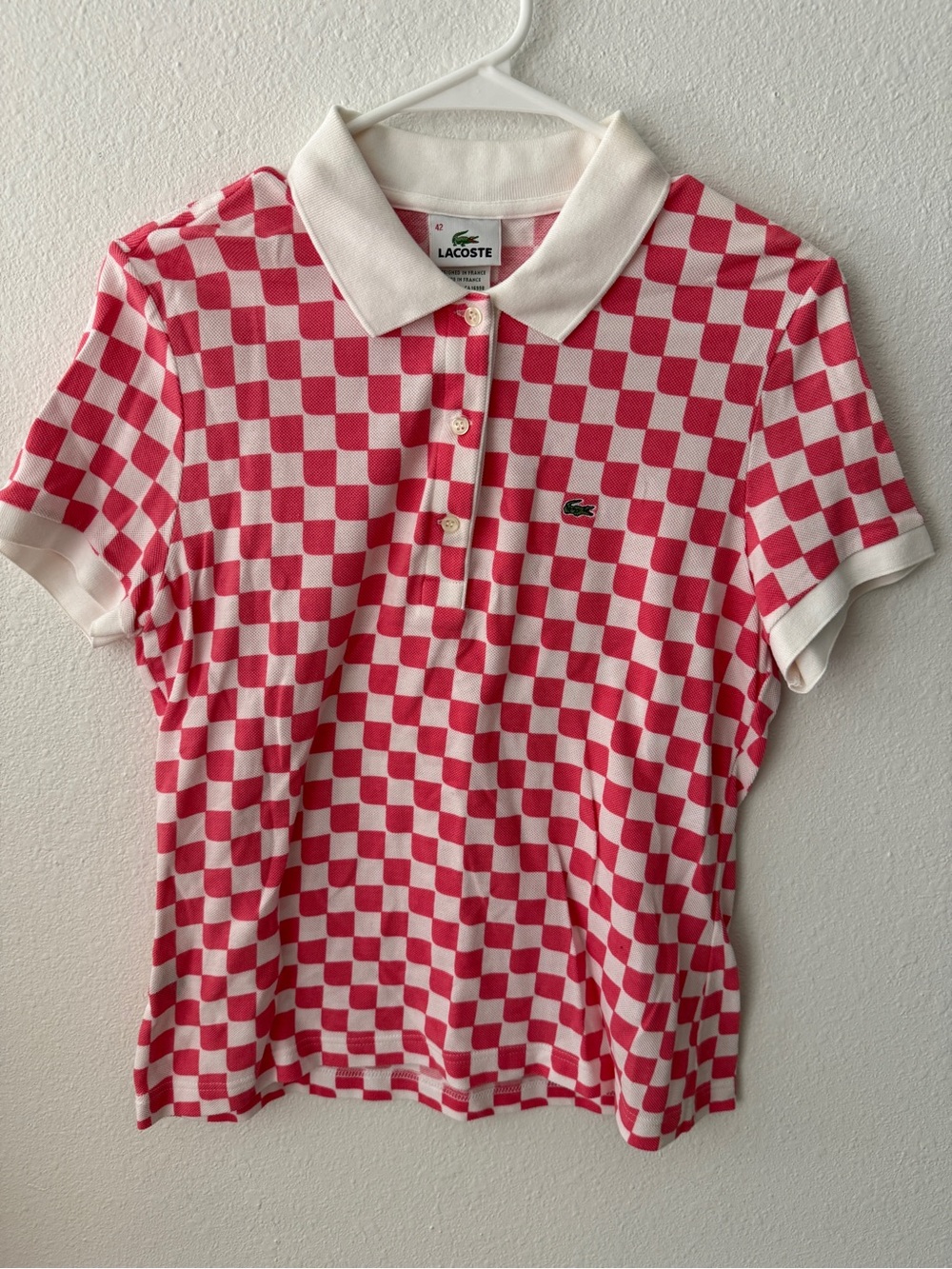 Lacoste Women’s pink and white Checker polo shirt